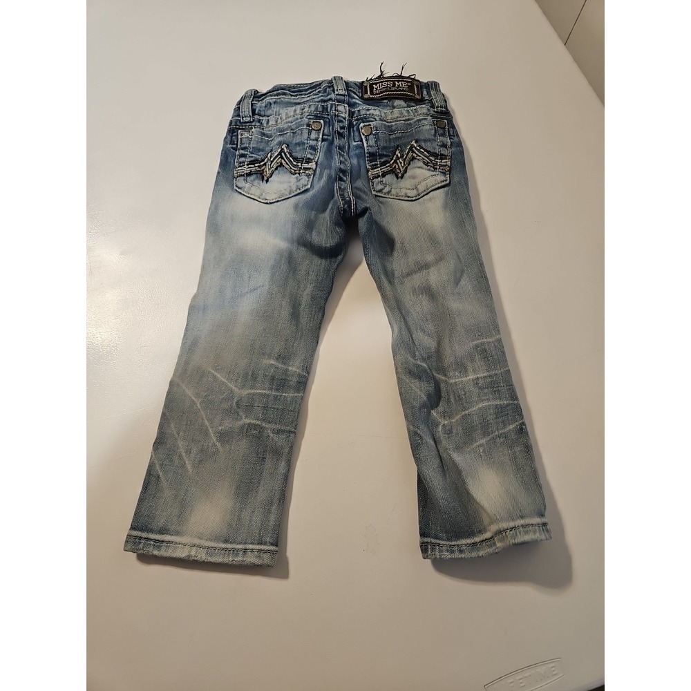 Miss Me Capri Jeans Girls Size 8 (22x16) Blue Denim Embroidered Distressed (1399